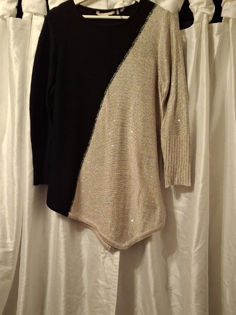 Soft Surroundings Black and Champagne Diagonal Colorblock Sweater